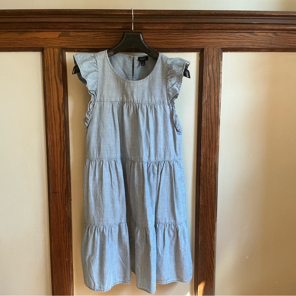 J. Crew Chambray Ruffle Sleeve Dress (it has pockets!)